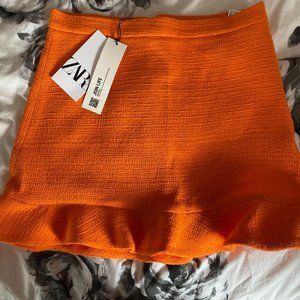 Zara Orange Skirt with Ruffles (size S)